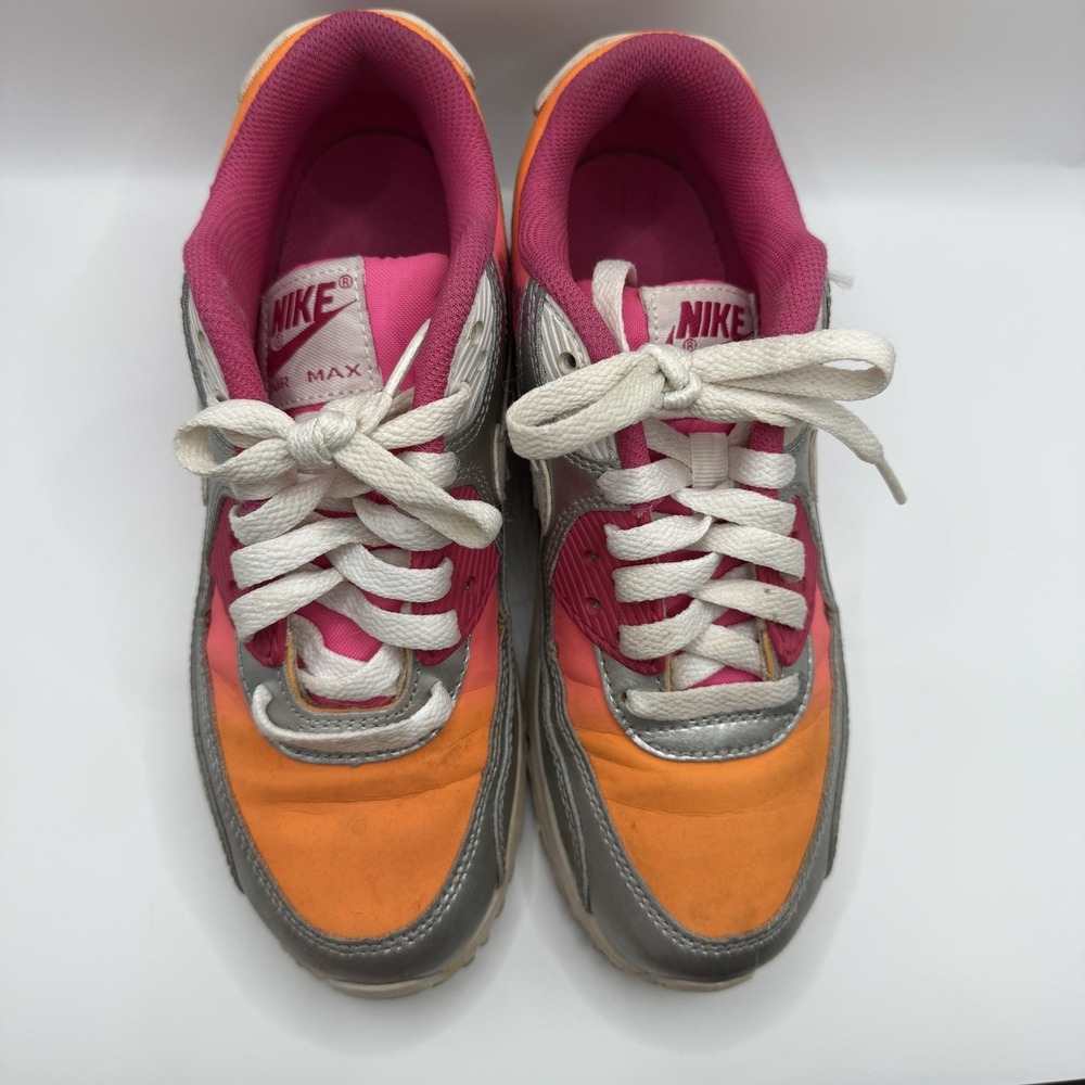 Nike Air Max 90 Pink Orange Silver Athletic Running Shoes Sneakers Youth Size 4 - Picture 7 of 8